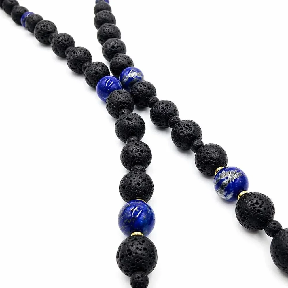 Handmade Lapis Lazuli and Lava Stone Ankh Necklace, Egyptian Jewelry